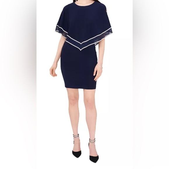 MSK Rhinestone Overlay Split-Sleeve Dress - Picture 1 of 9